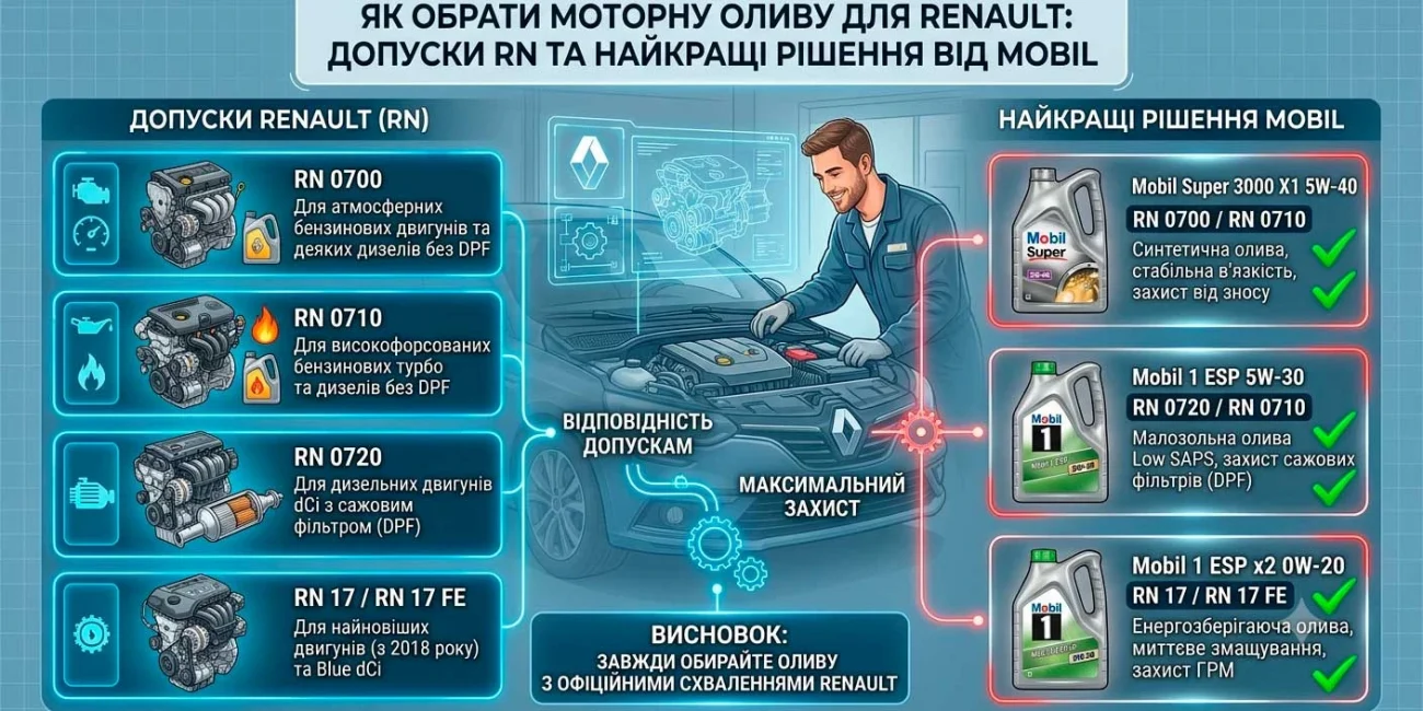 Як обрати моторну оливу для Renault: допуски RN та найкращі рішення від Mobil